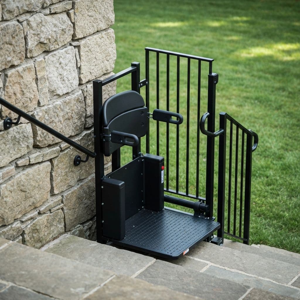 Black outdoor platform stairlift